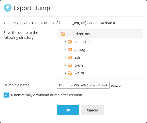 Click on Export Dump